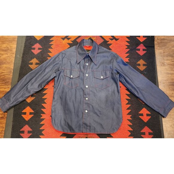 Christopher Road Denim Western Shirt Jacket With Red Stitching & Snap Buttons - Picture 1 of 9